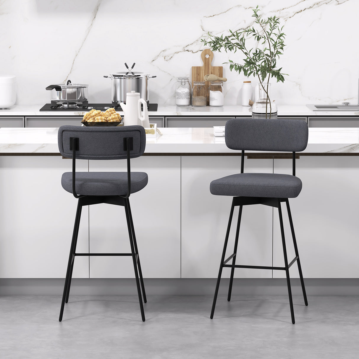29 Inch Counter Height Upholstered Swivel Bar Stool Set of 2