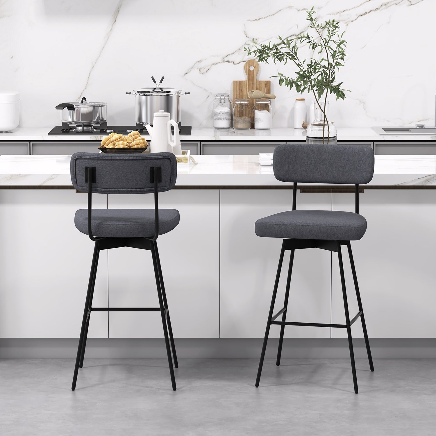 29 Inch Counter Height Upholstered Swivel Bar Stool Set of 2