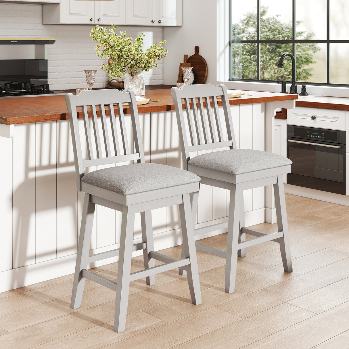 25 inch Modern Bar Stools Set of 2 with Upholstered Swivel Seat-Gray