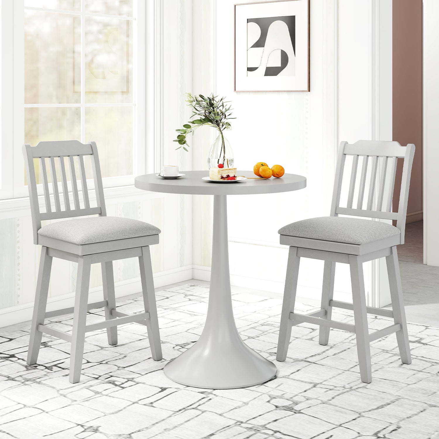 25 inch Modern Bar Stools Set of 2 with Upholstered Swivel Seat-Gray