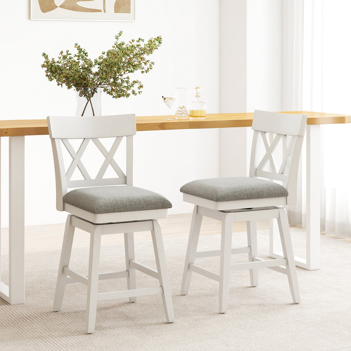 Bar Stool with Contoured Backrest and Swivel Padded Seat