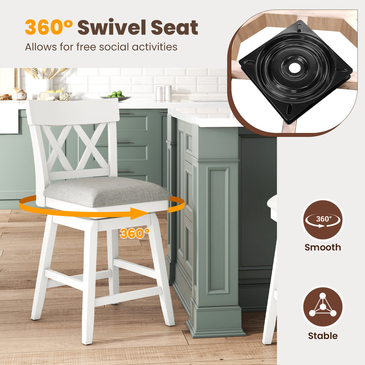 Bar Stool with Contoured Backrest and Swivel Padded Seat