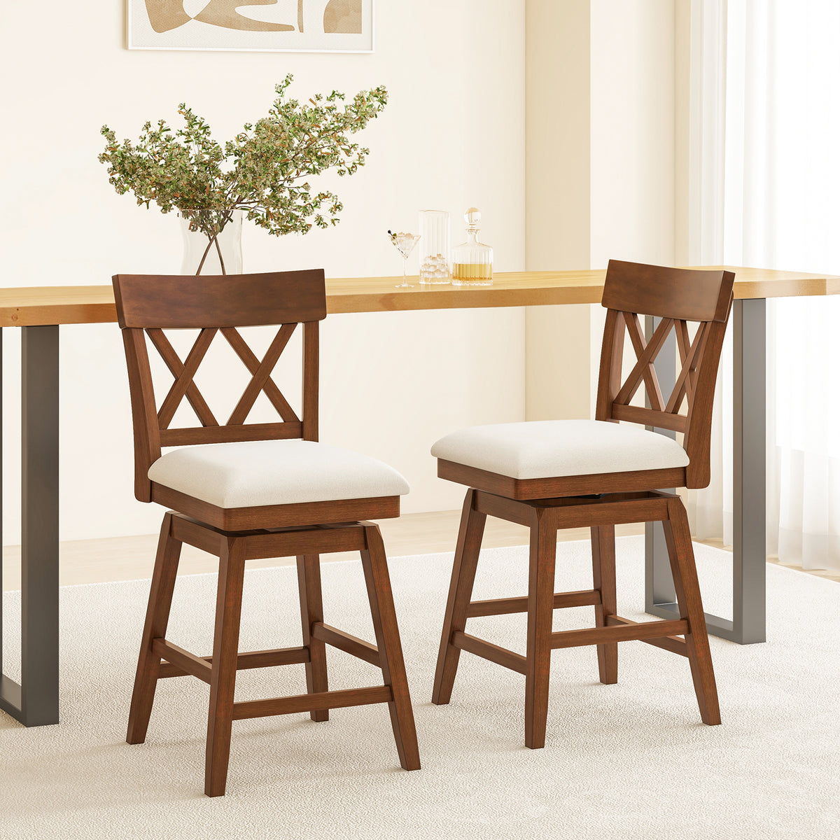 Bar Stool with Contoured Backrest and Swivel Padded Seat