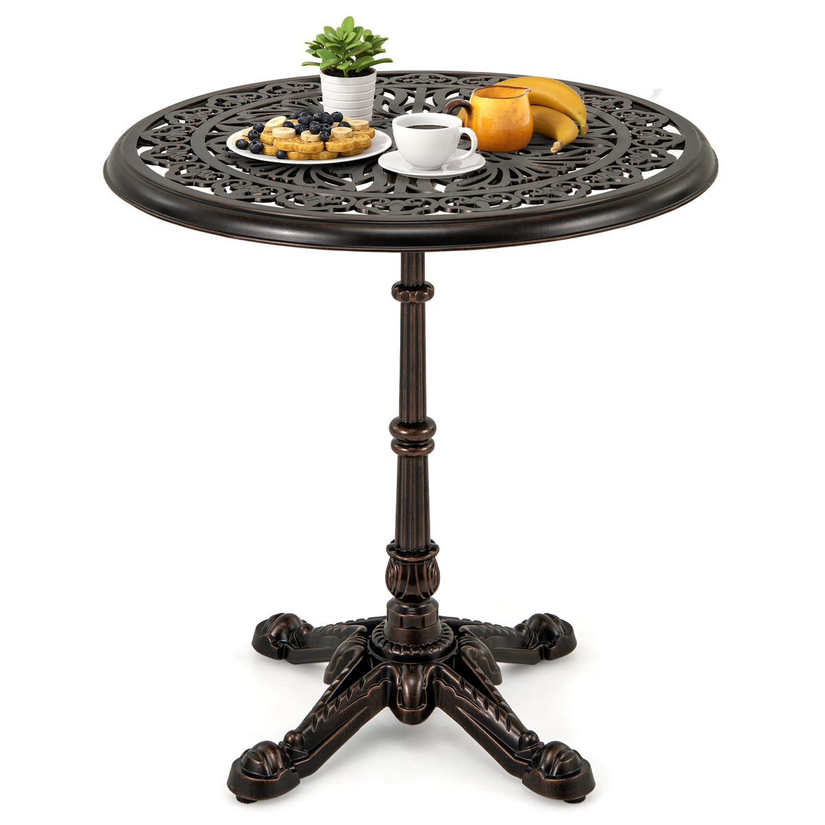 27Inch Round Cast Aluminum Patio Bistro Table with Hollow Top-Copper