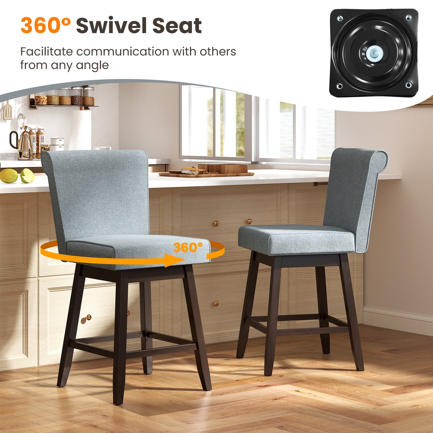 27 Inch Counter Height Bar Chairs with Rubber Wood Legs Set of 2