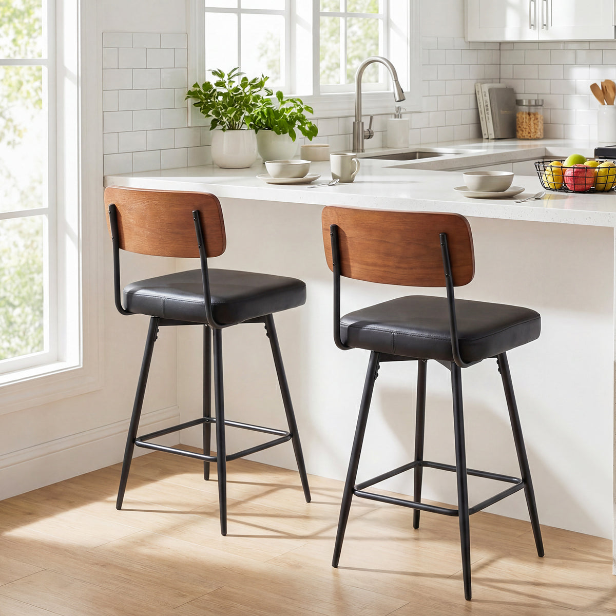 Padded Counter Barstools Set of 2 with Metal Legs