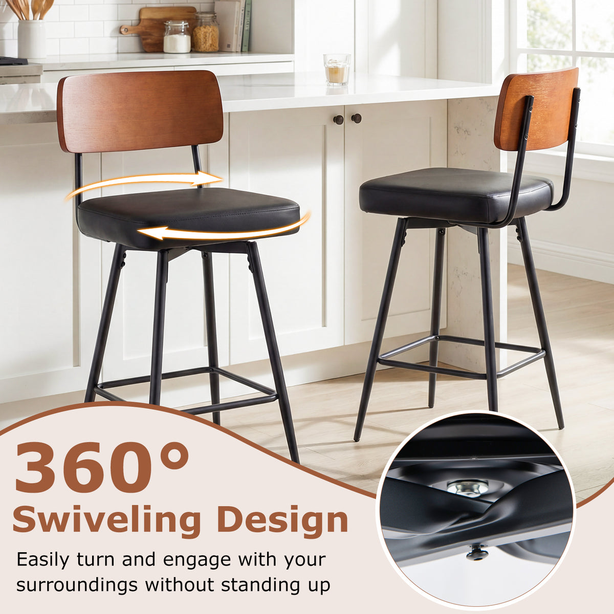 Padded Counter Barstools Set of 2 with Metal Legs