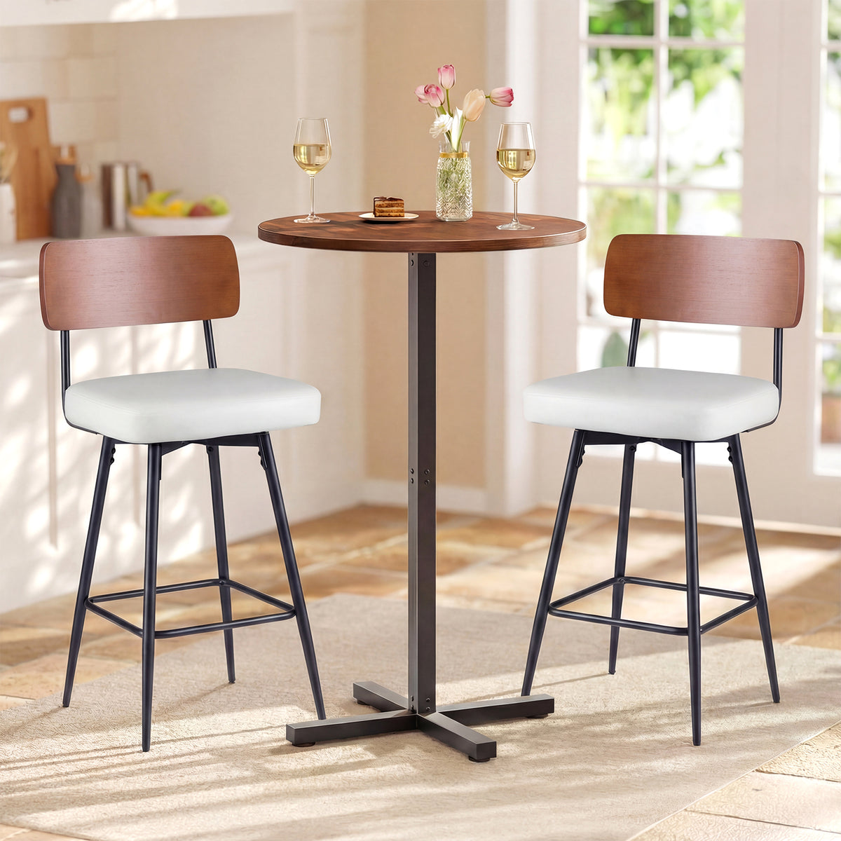 Padded Counter Barstools Set of 2 with Metal Legs