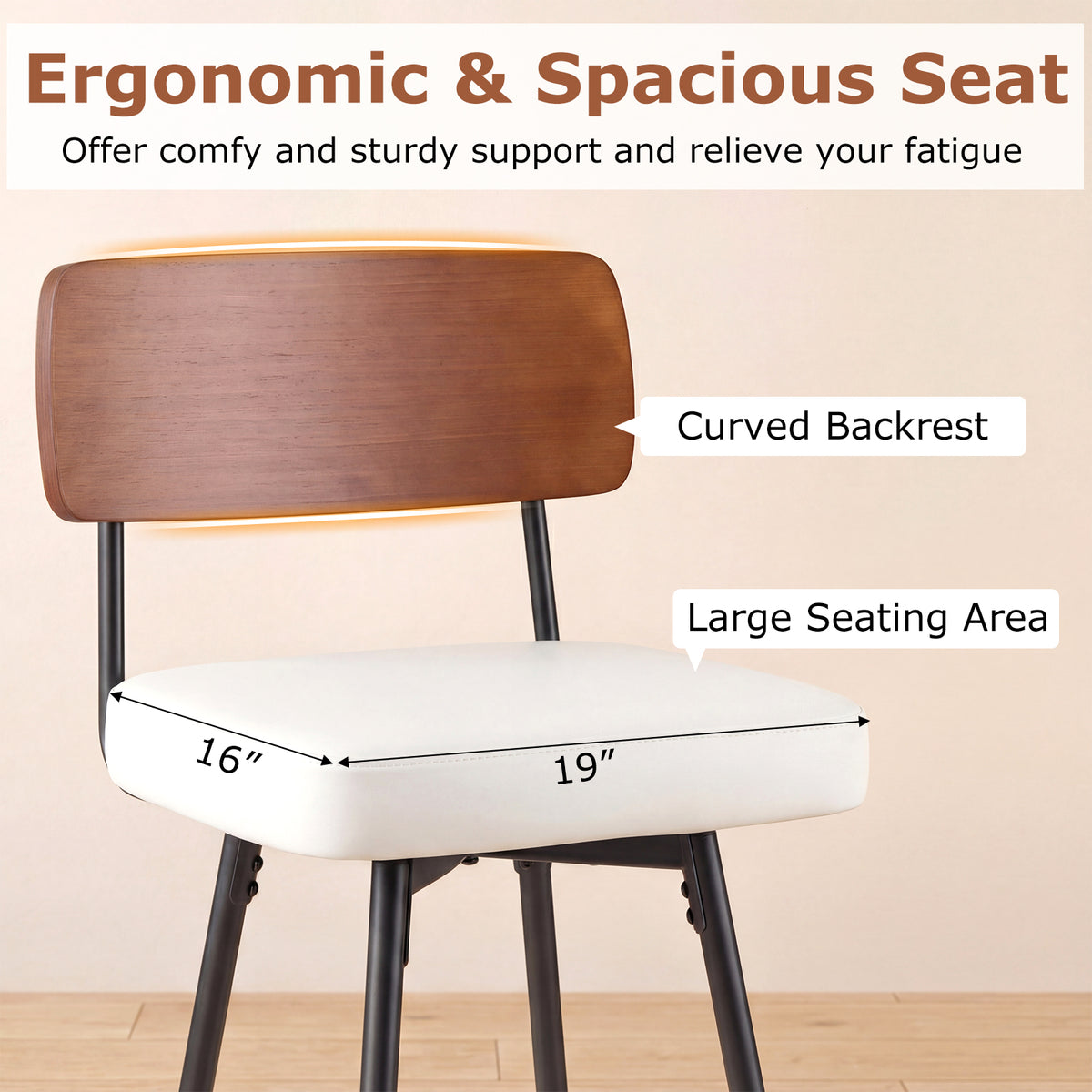 Padded Counter Barstools Set of 2 with Metal Legs