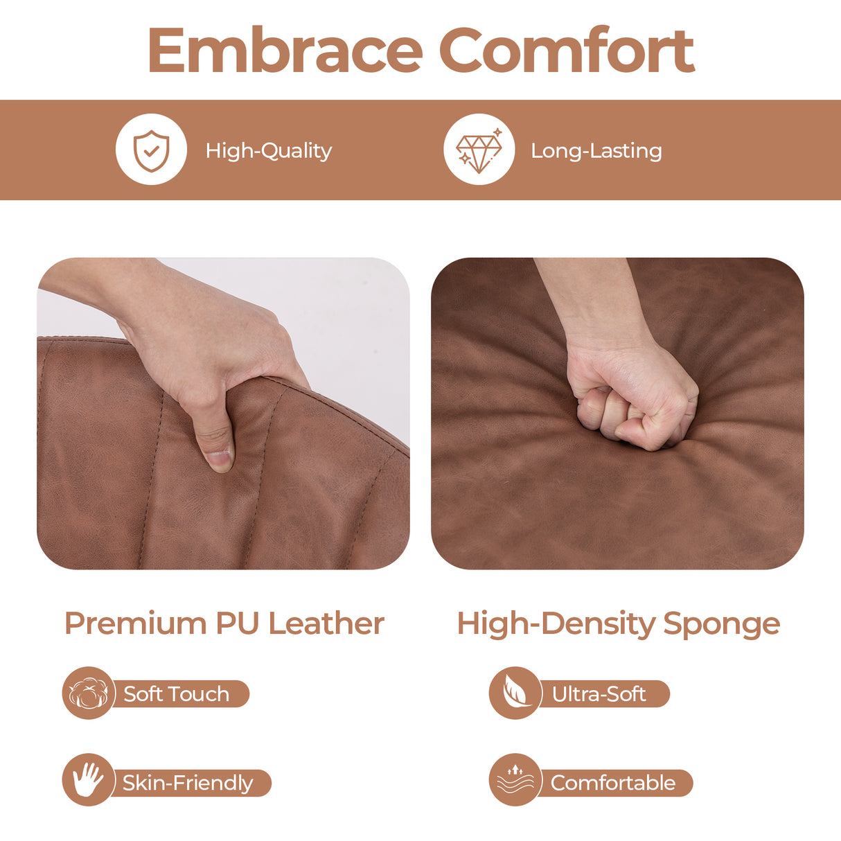 27 Inch Swivel Bar Stool Set of 2 Counter Height Chair with Padded Seat-Black and Brown