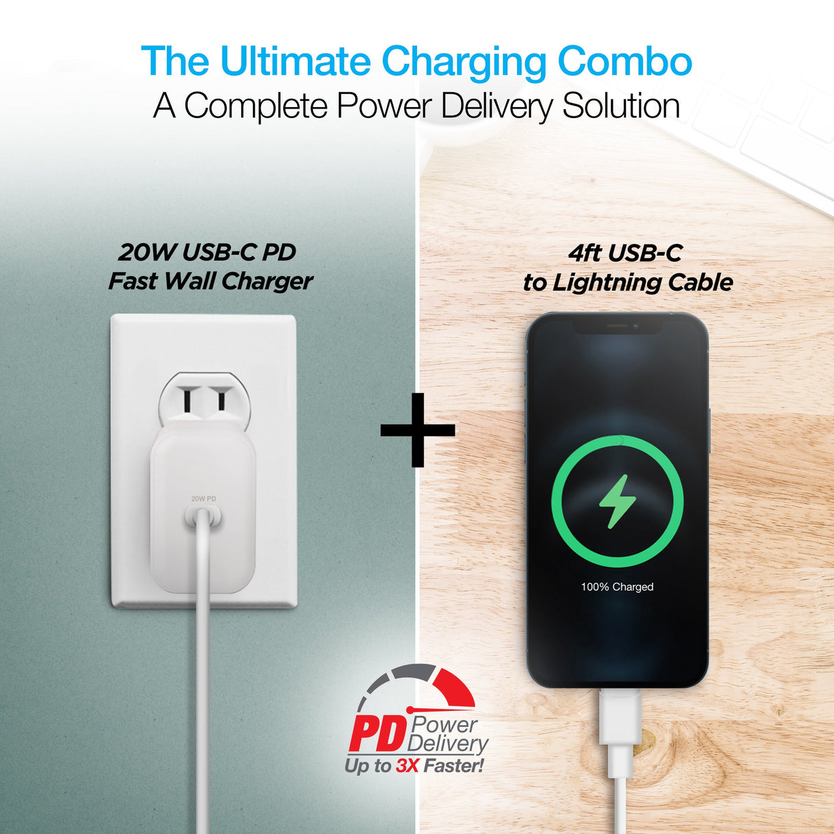 Naztech 20W PD Wall Charger + USB-C to Lightning 4ft Cable