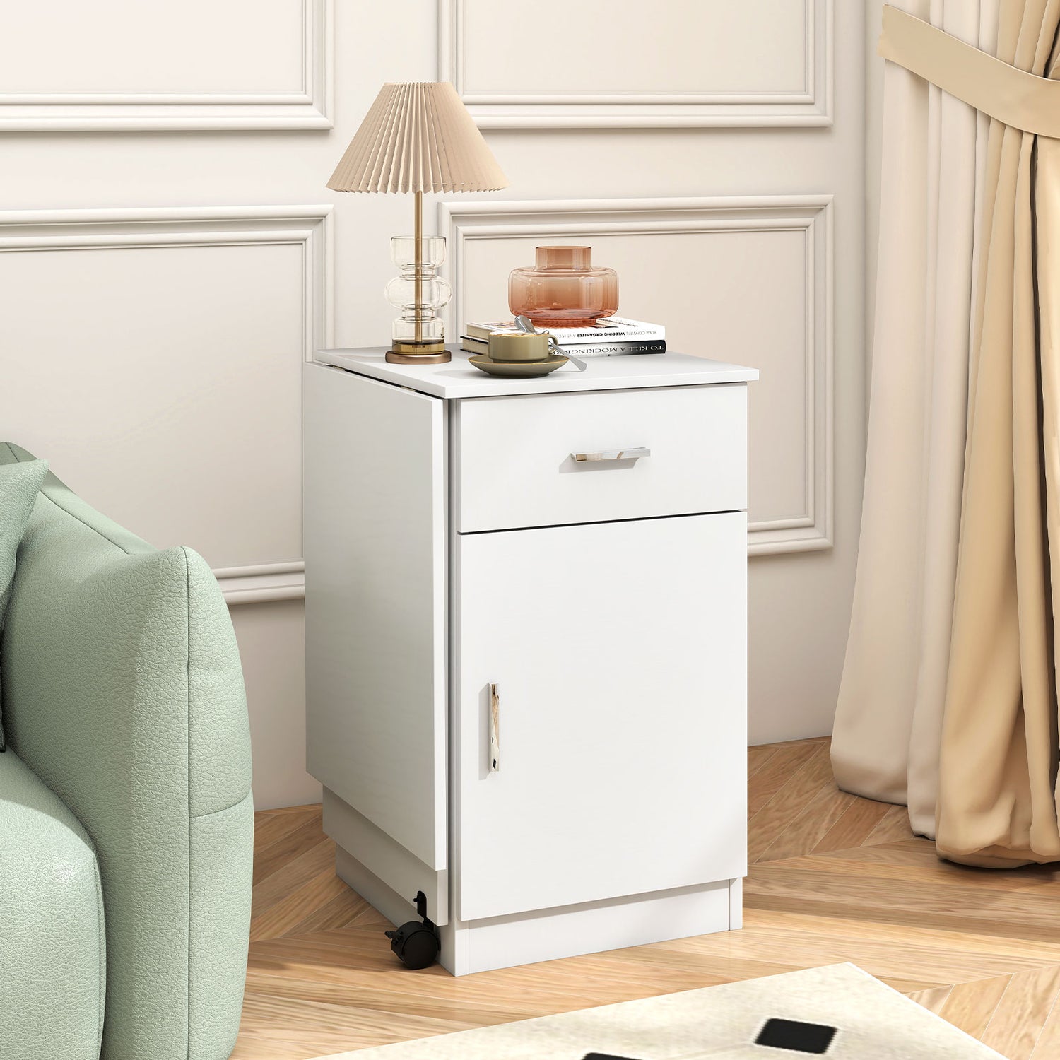 Folding Computer Desk with Drawer Mobile Home Office Desk with Cabinet