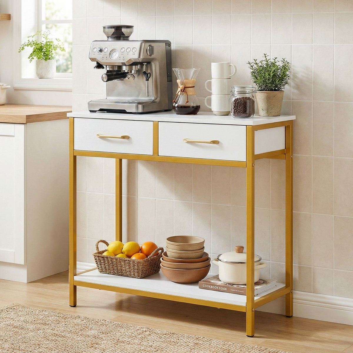29.5â Narrow Console Table with 2 Fabric Drawers and Open Compartment