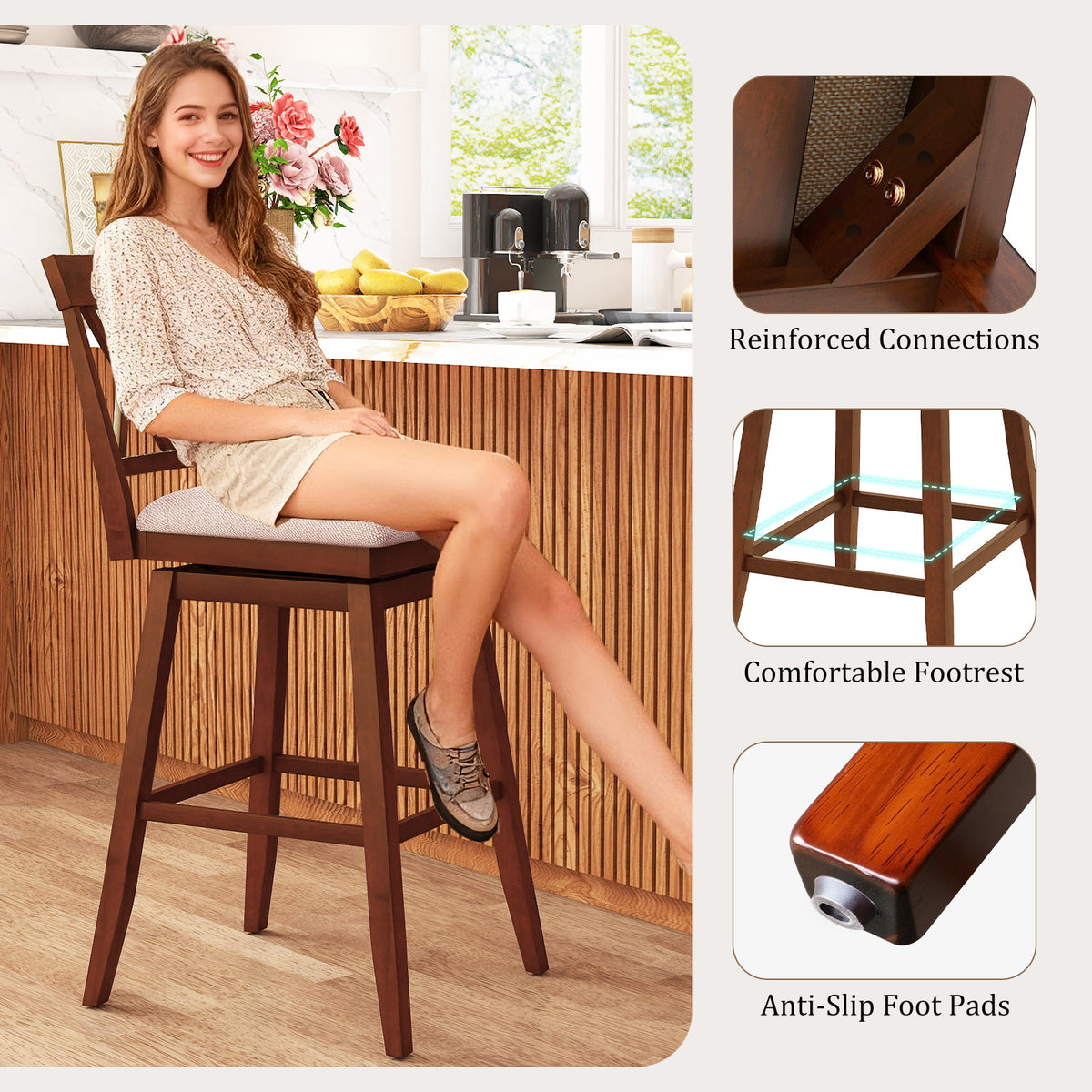 Counter Height Barstools with Backrest and Upholstered Seat Cushion for Kitchen Dining Room-24/Room-29 Inch