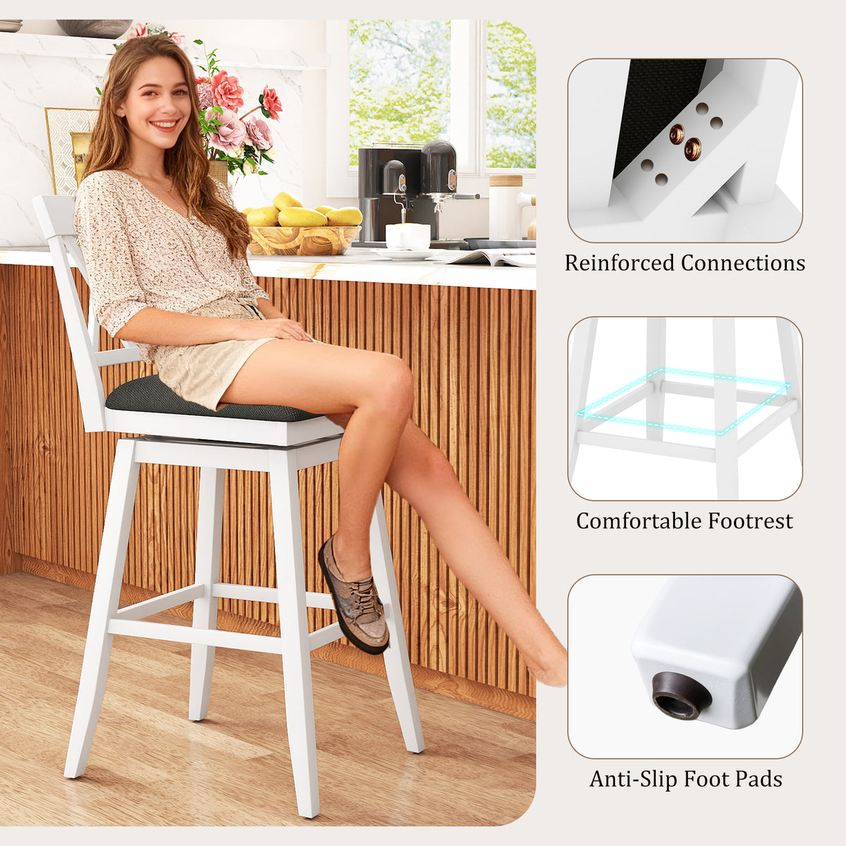 Counter Height Barstool/Barstools with Backrest and Upholstered Seat Cushion for Kitchen Dining Room-29/Room-24 Inch