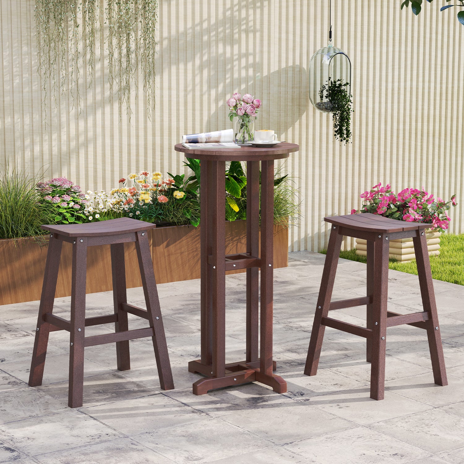 29 Inch HDPE Patio Bar Stool Set of 2 Armless Saddle Stools