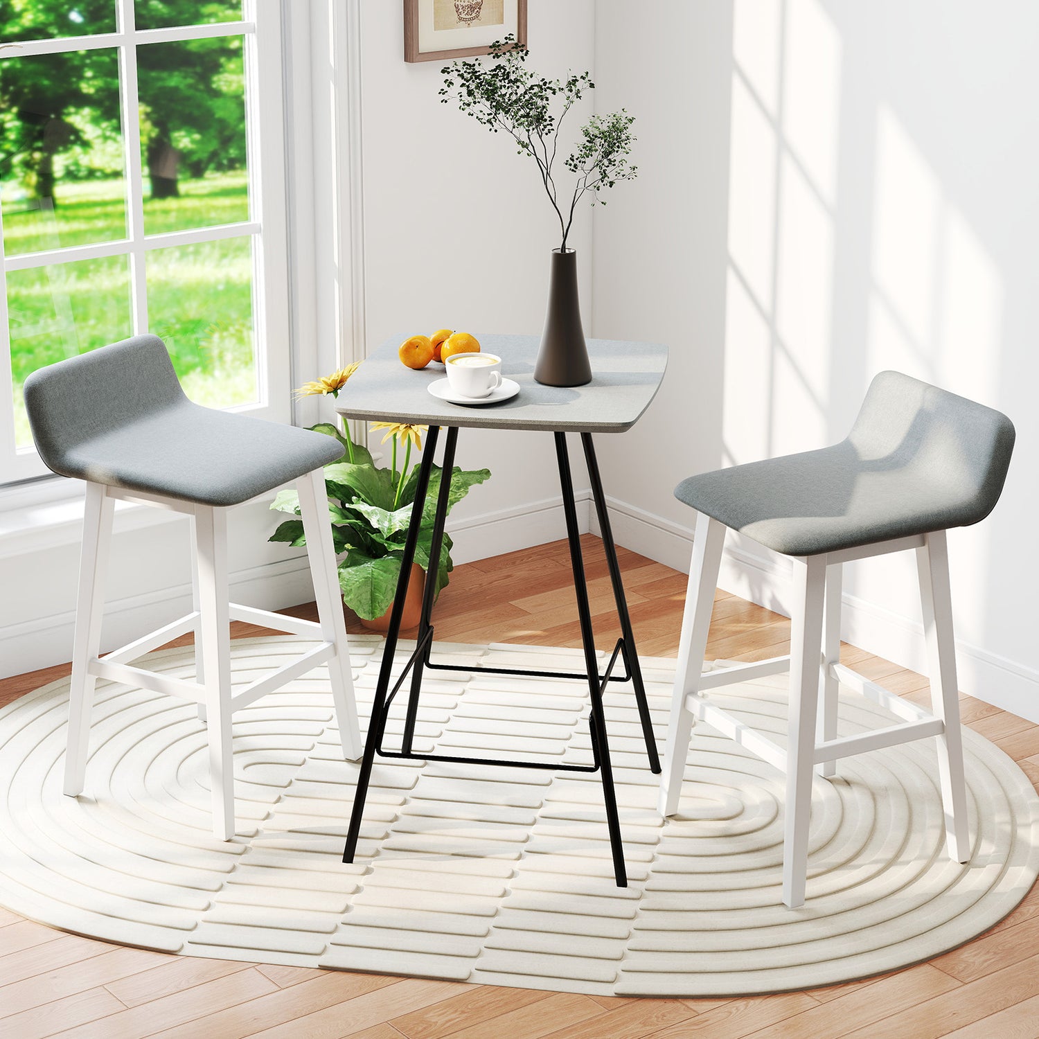 29 Inch Low-Back High-Top Chairs with Padded Seat and Rubber Wood Legs