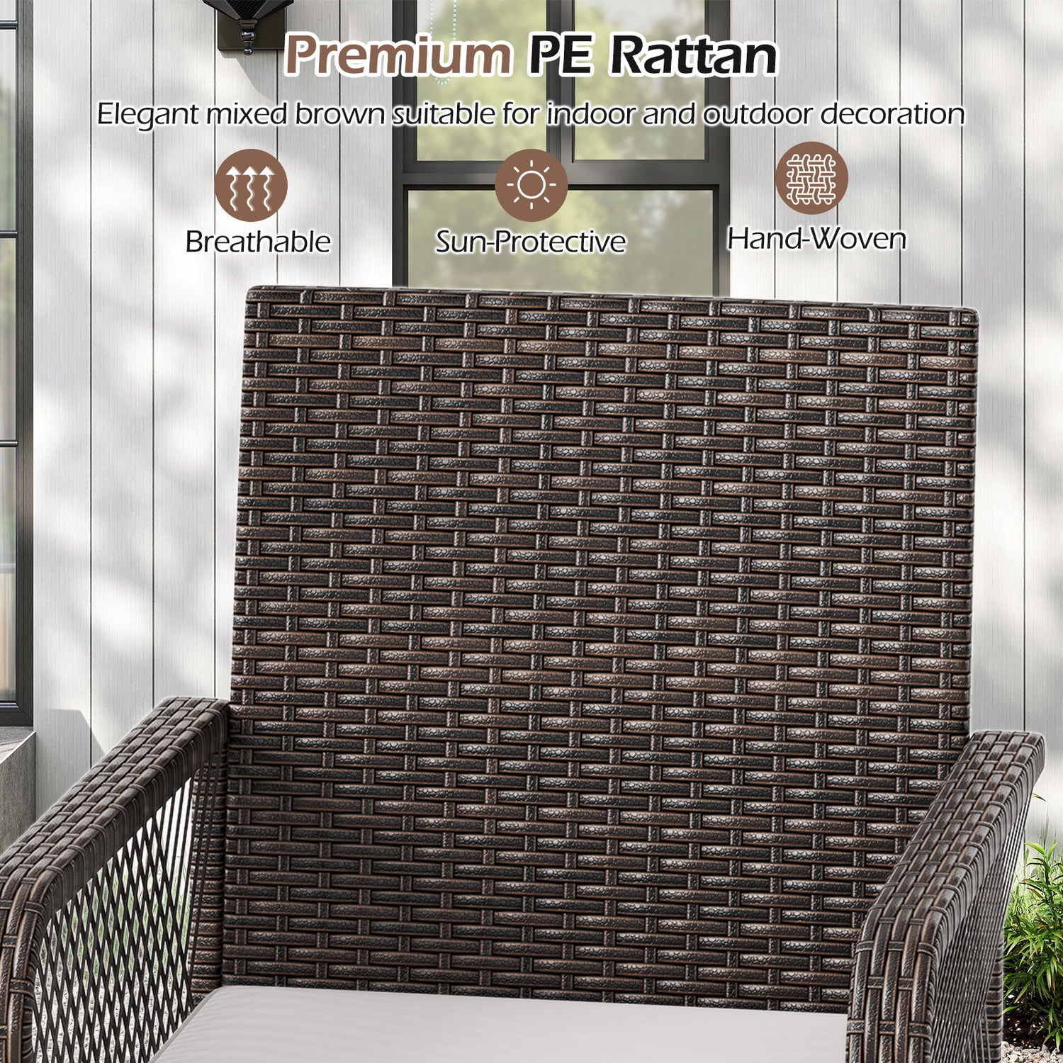 29 Inches Patio 360° Swivel Bar Stool with Cross-Woven Armrests and Seat Cushion-White