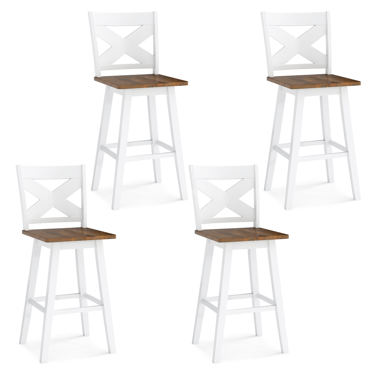 29" Rubberwood Swivel Barstools Set of 4 with Backrest and Large Seat
