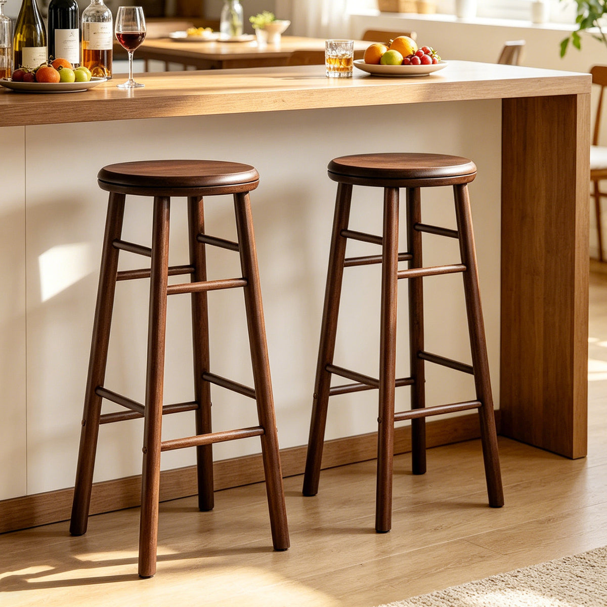29" Swivel Bar Stools Set of 2 with Footrests & Crossbars