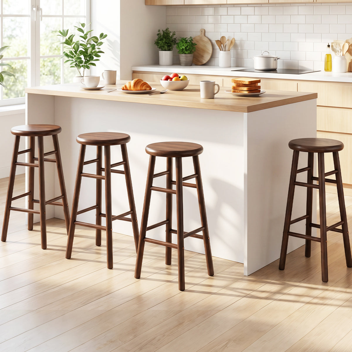 29" Swivel Bar Stools Set of 2 with Footrests & Crossbars