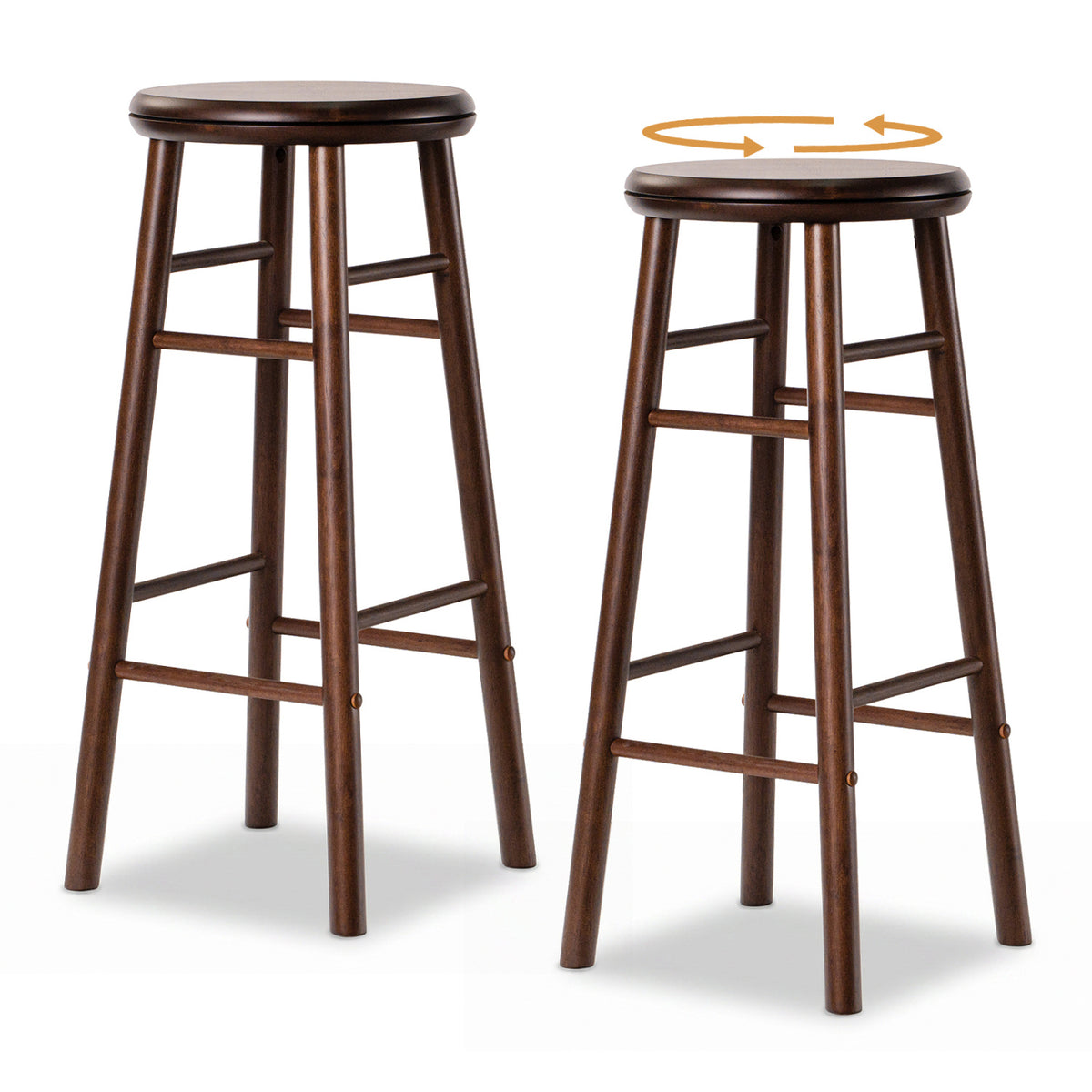 29" Swivel Bar Stools Set of 2 with Footrests & Crossbars