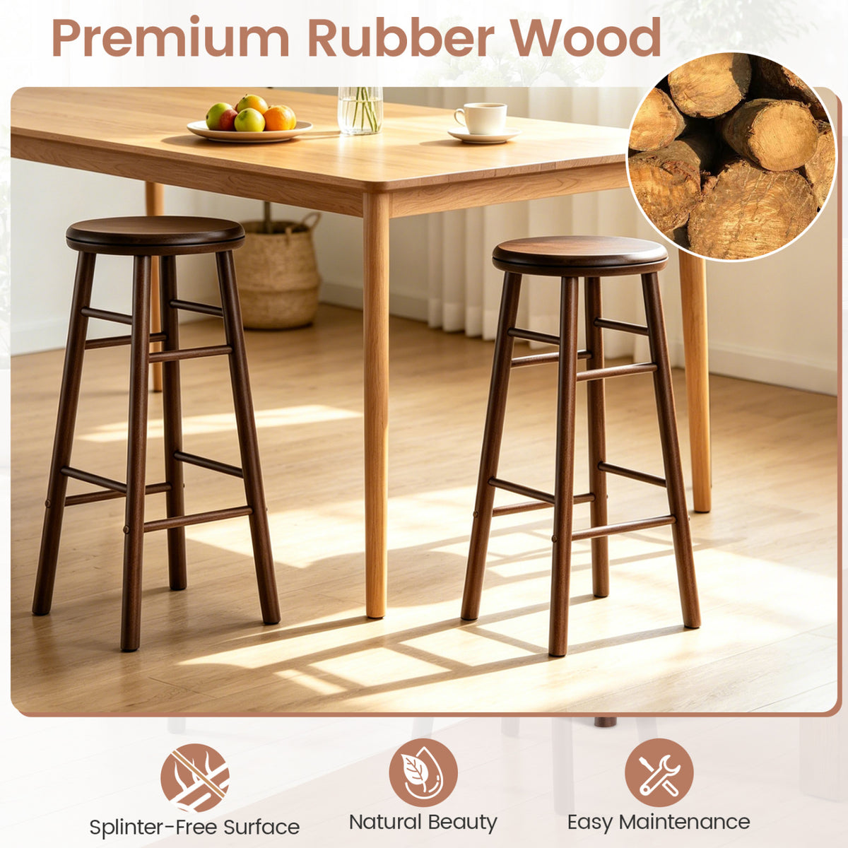29" Swivel Bar Stools Set of 2 with Footrests & Crossbars