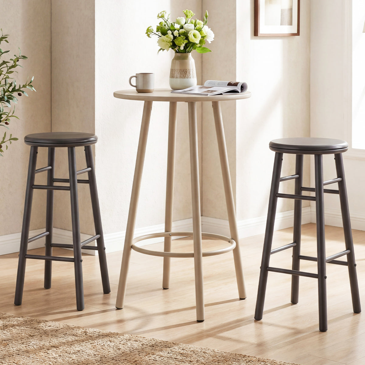 29" Swivel Bar Stools Set of 2 with Footrests & Crossbars