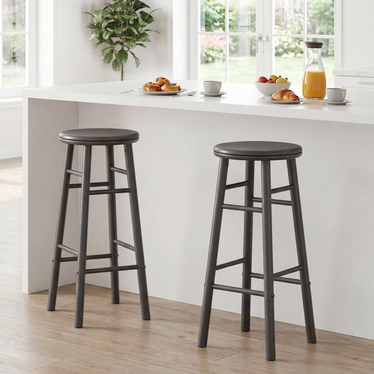 29" Swivel Bar Stools Set of 2 with Footrests & Crossbars