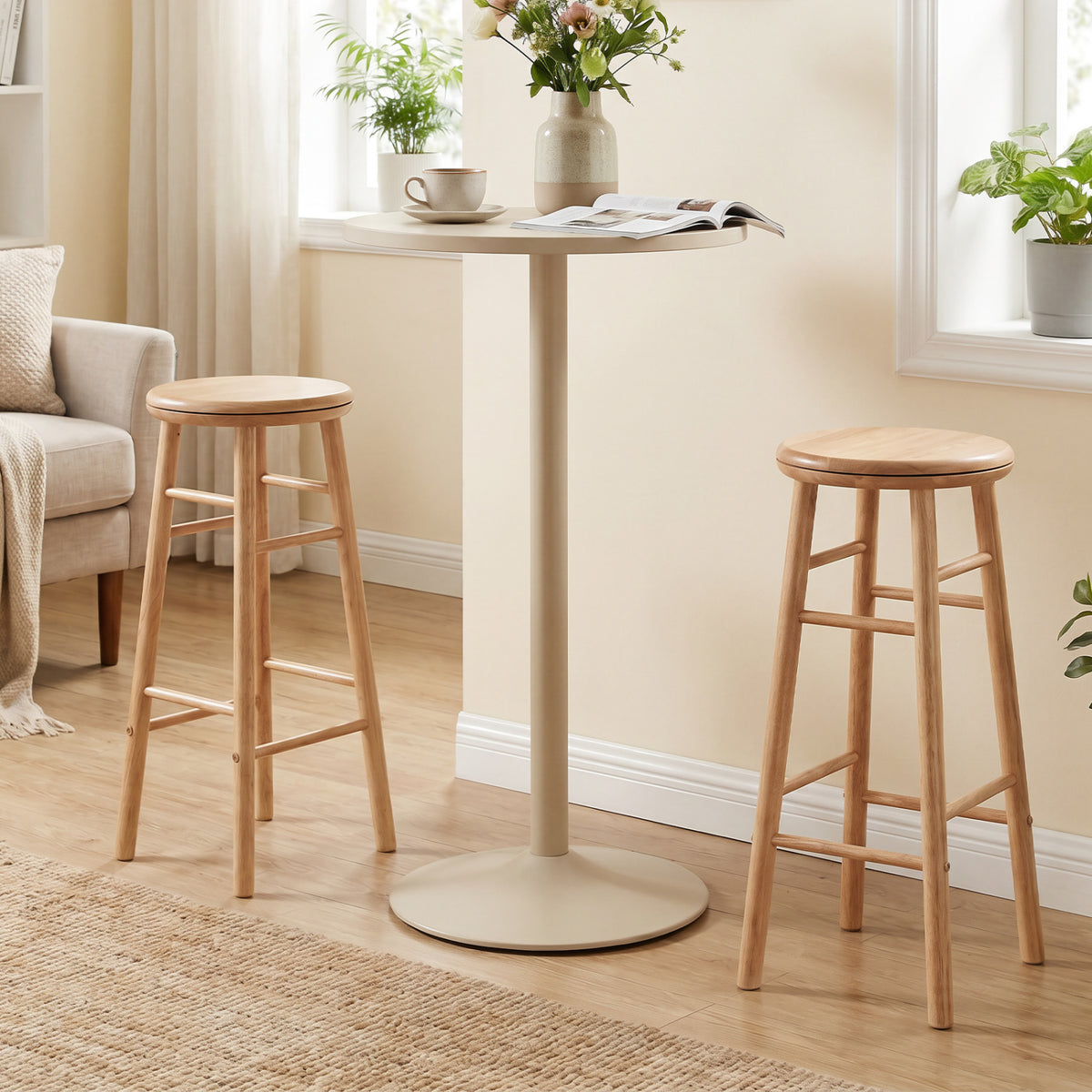 29" Swivel Bar Stools Set of 2 with Footrests & Crossbars