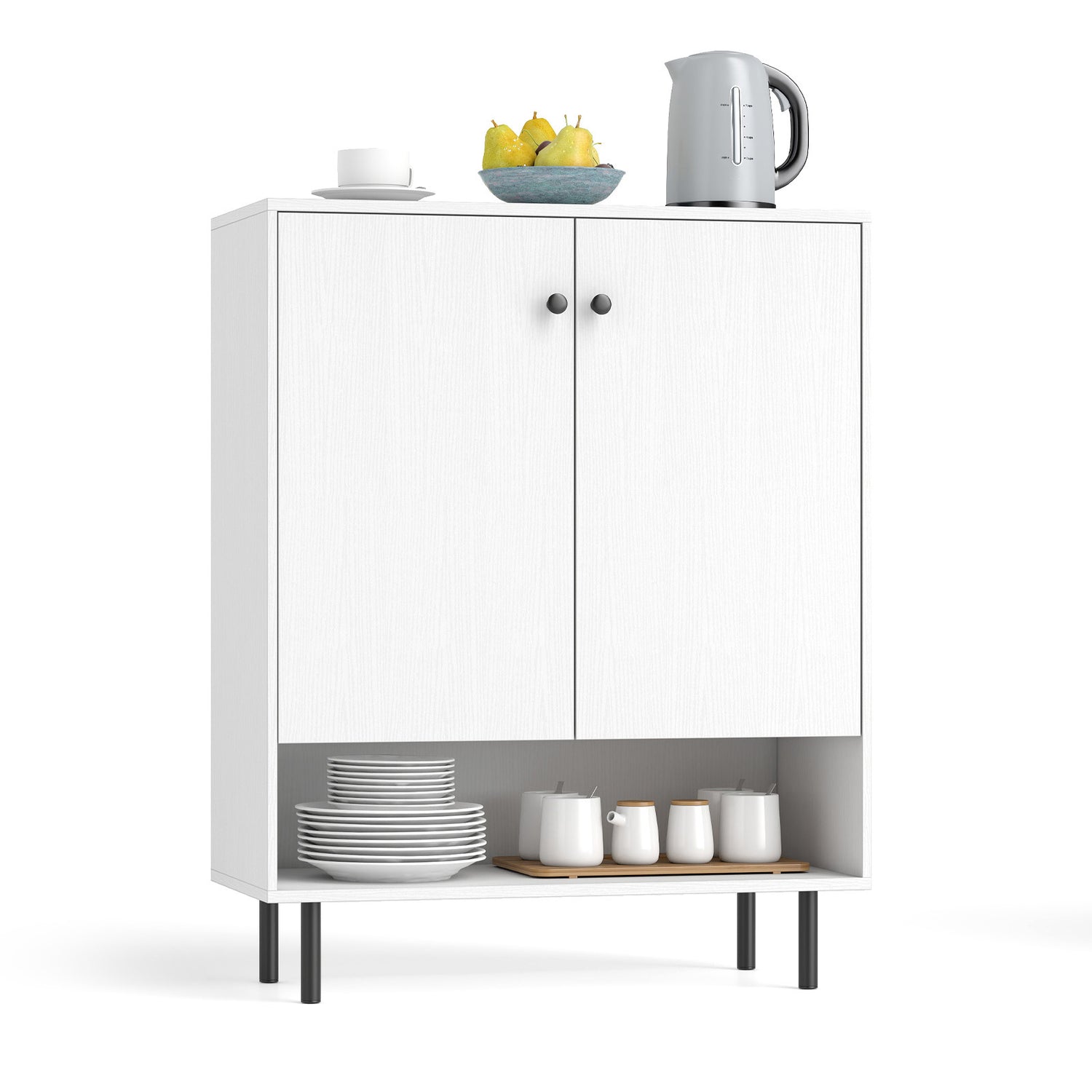 2-Door Sideboard Buffet Cabinet Kitchen with Adjustable Shelf-White