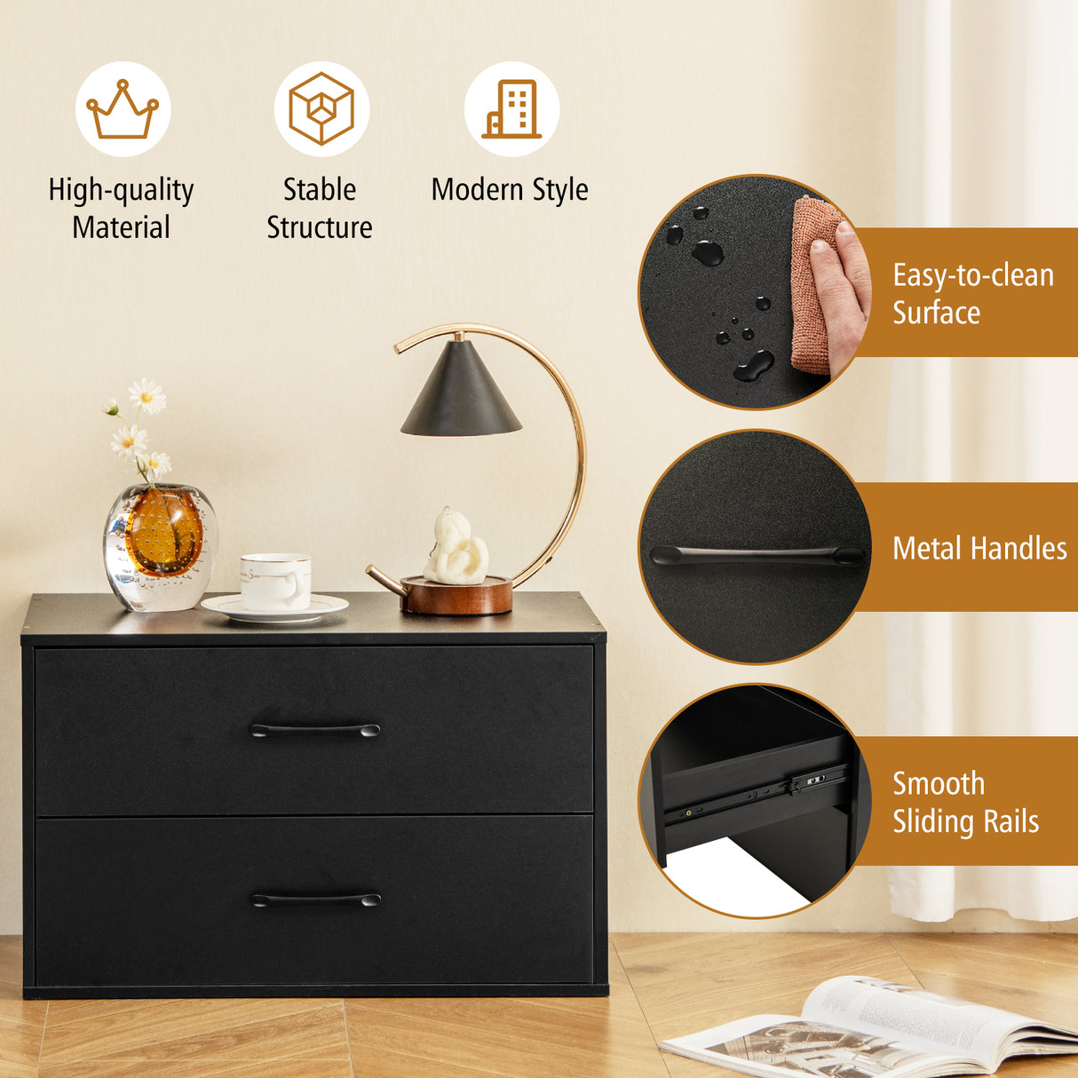 2-Drawer Stackable Horizontal Storage Cabinet Dresser Chest with Handles