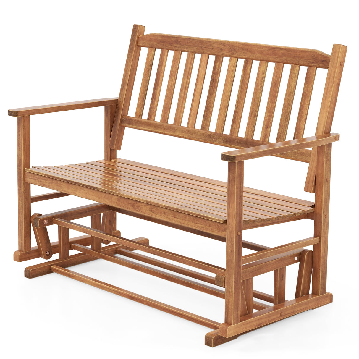 2 Seats Outdoor Glider Bench with Armrests and Slatted Seat