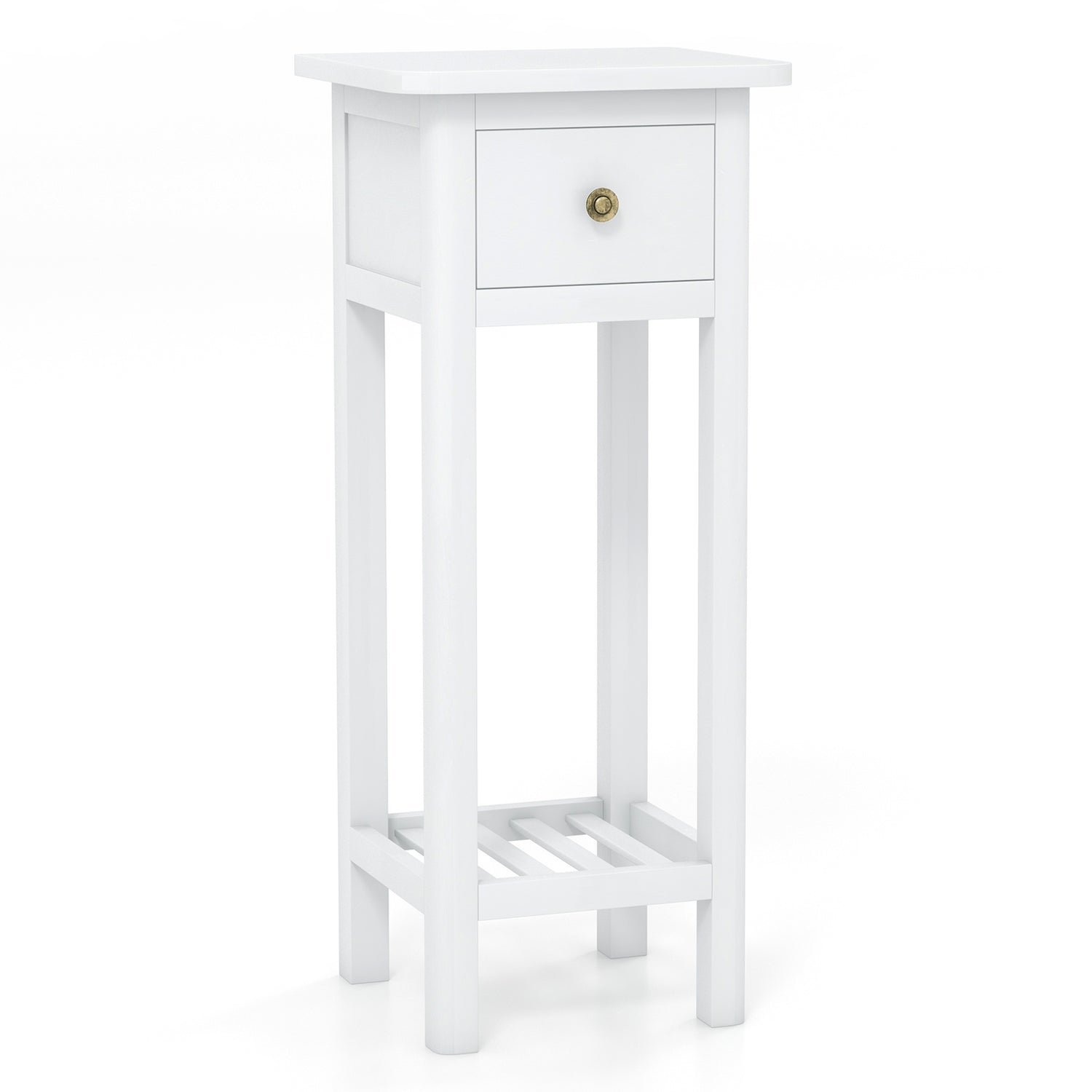 2 Tier Slim Nightstand Bedside Table with Drawer Shelf