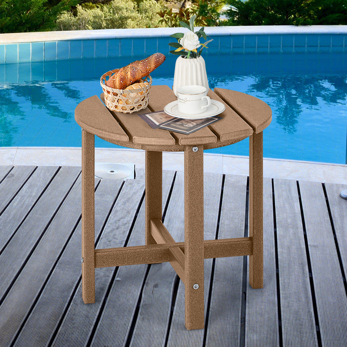 Set of 2 18 Inch Round Weather-Resistant Adirondack Side Tables