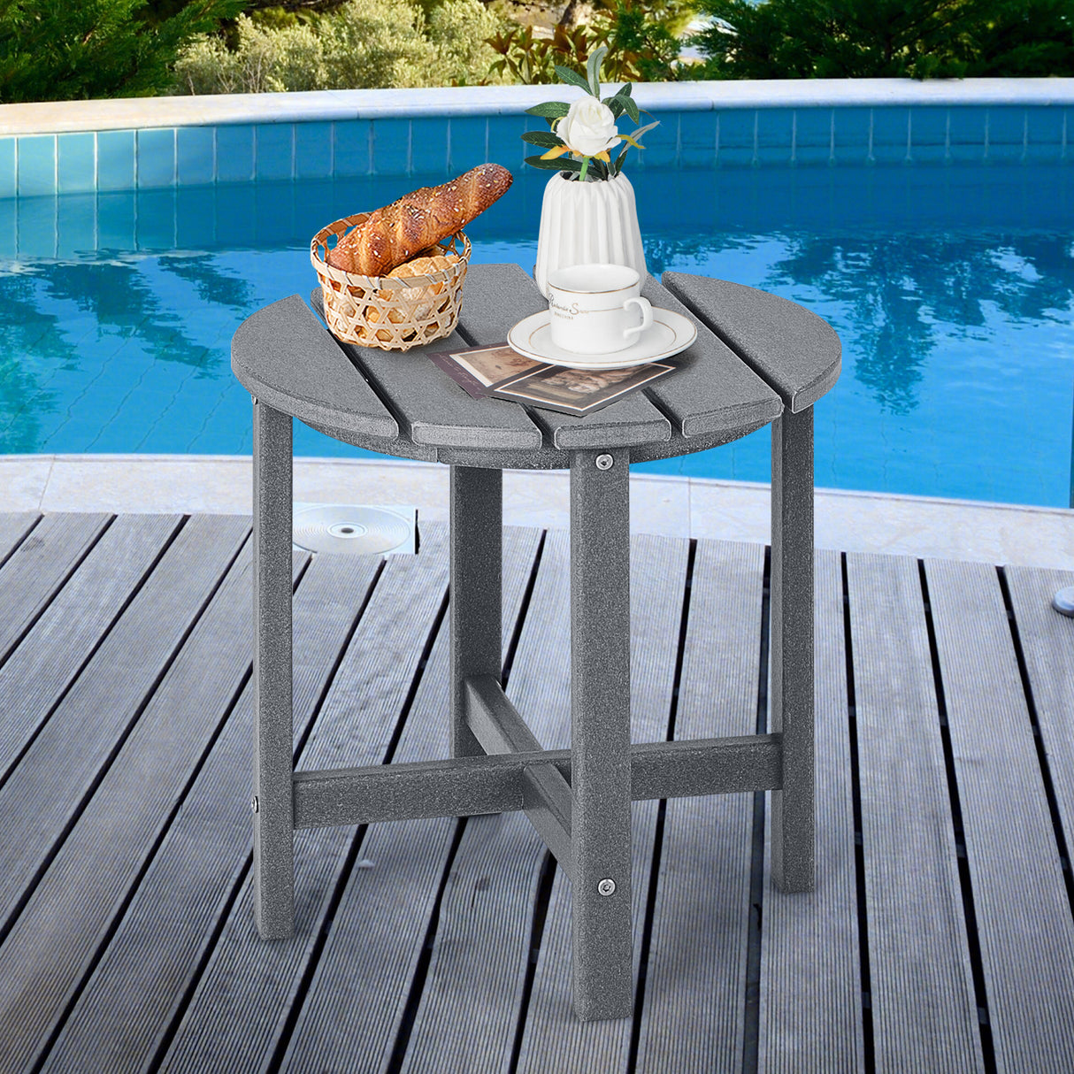 Set of 2 18 Inch Round Weather-Resistant Adirondack Side Tables