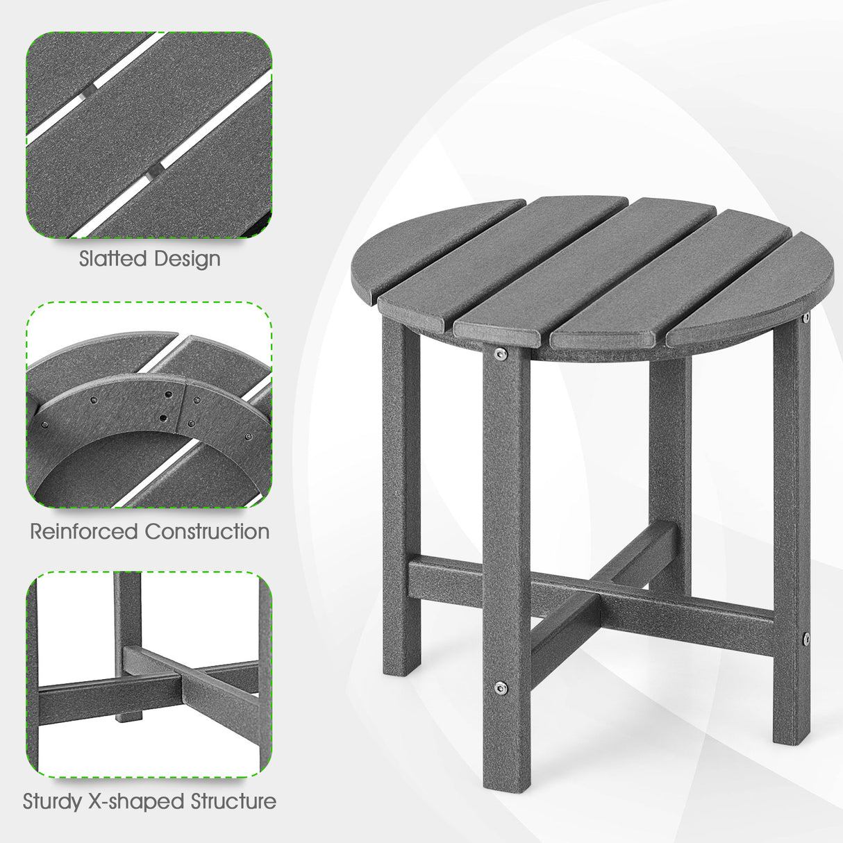 Set of 2 18 Inch Round Weather-Resistant Adirondack Side Tables