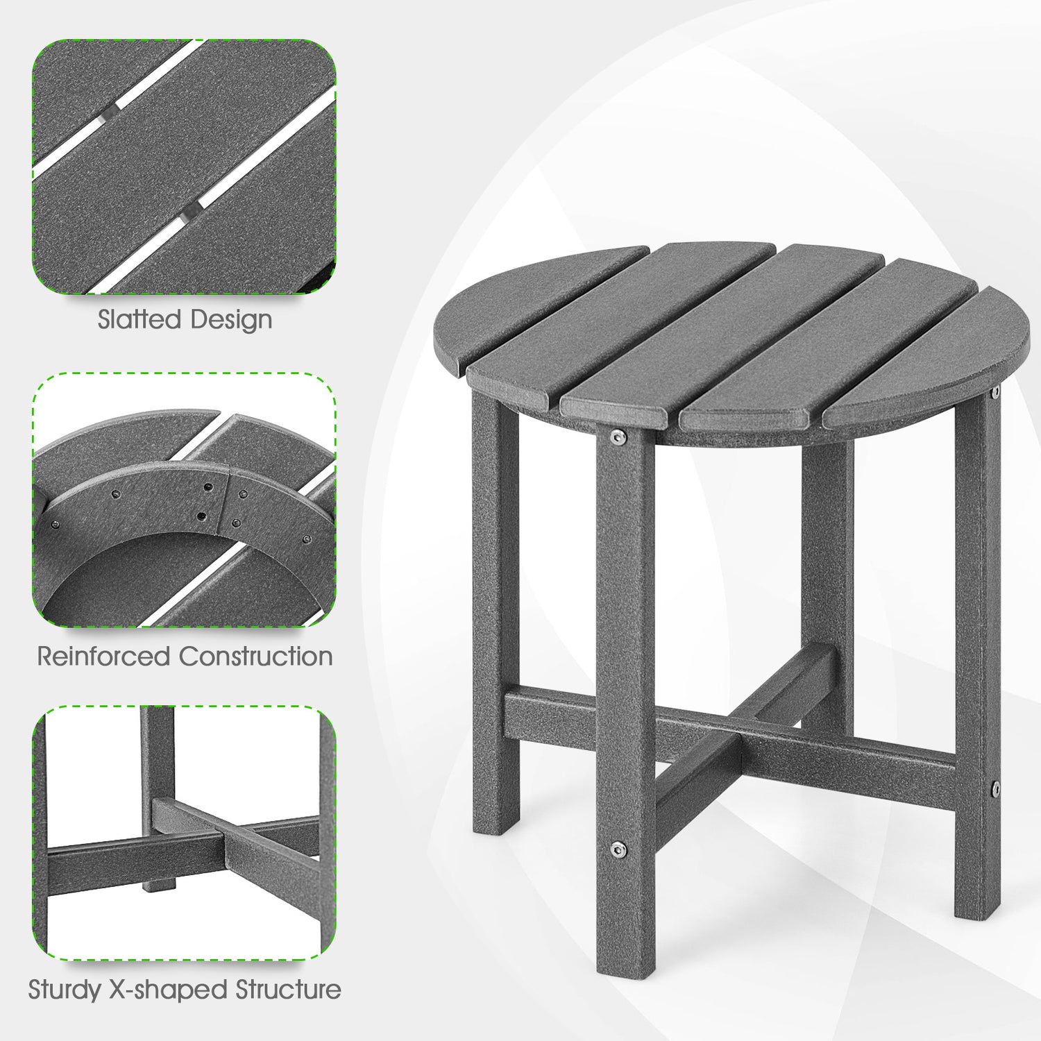 Set of 2 18 Inch Round Weather-Resistant Adirondack Side Tables