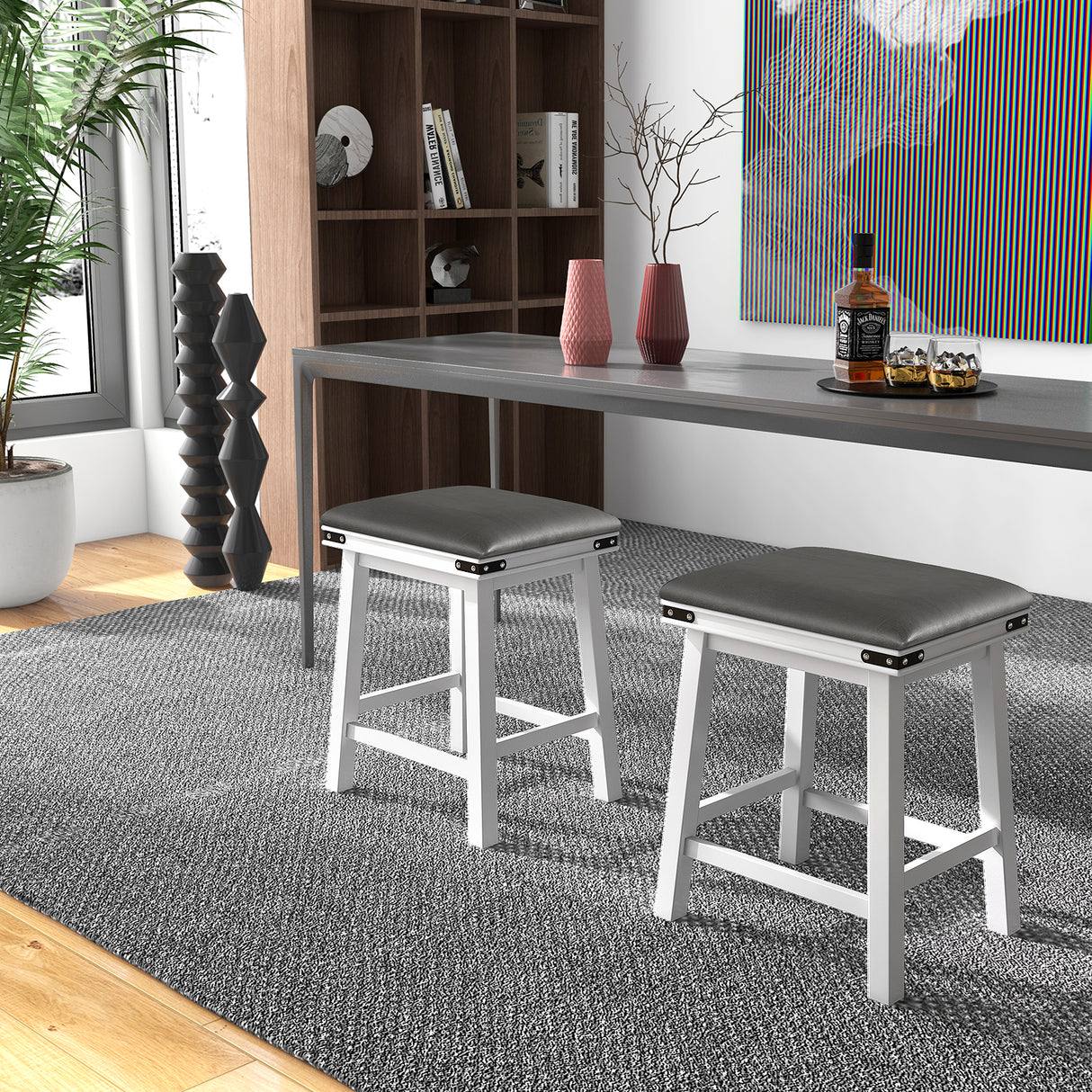 Set of 2 24/30 Inch Dining Bar Stool with Acacia Wood Frame