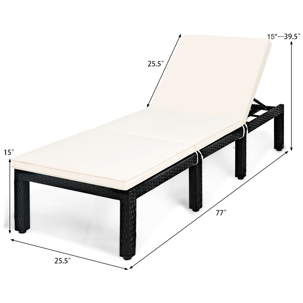 Patio Rattan Lounge Chair Chaise Couch Cushioned Height Adjustable