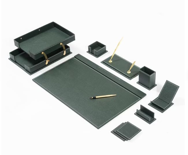 MOOG Classic Leather Desk Set - Desk Accessories Set - Personalized Desk Set - Office Desk Organizer Set - Handmade Leather Desk set - Manager Gift - 12 PCS