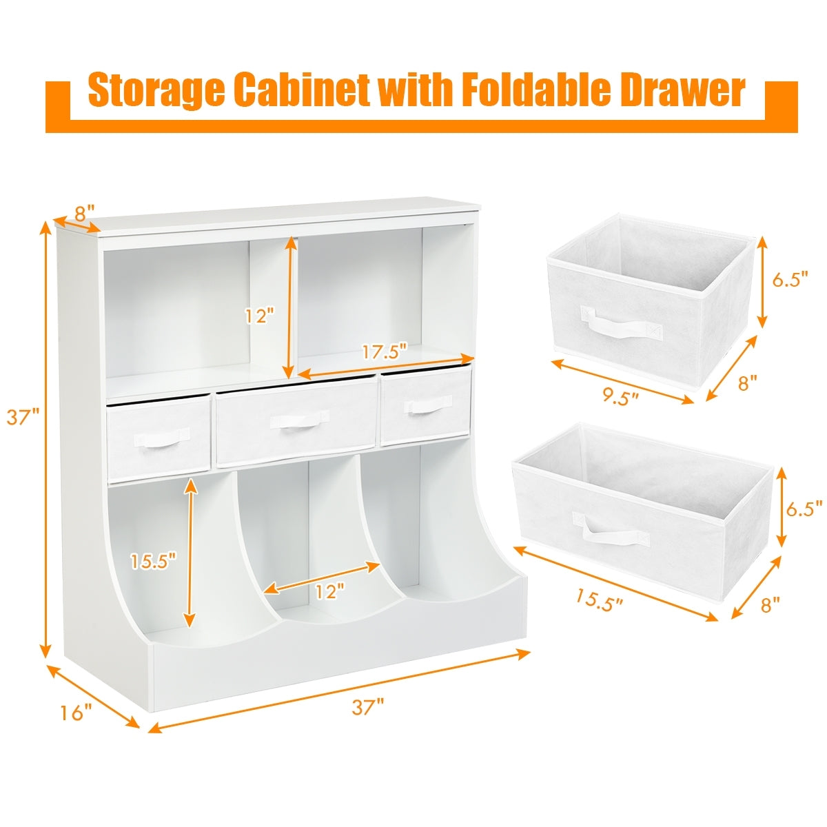 Freestanding Combo Cubby Bin Storage Organizer Unit W/3 Baskets