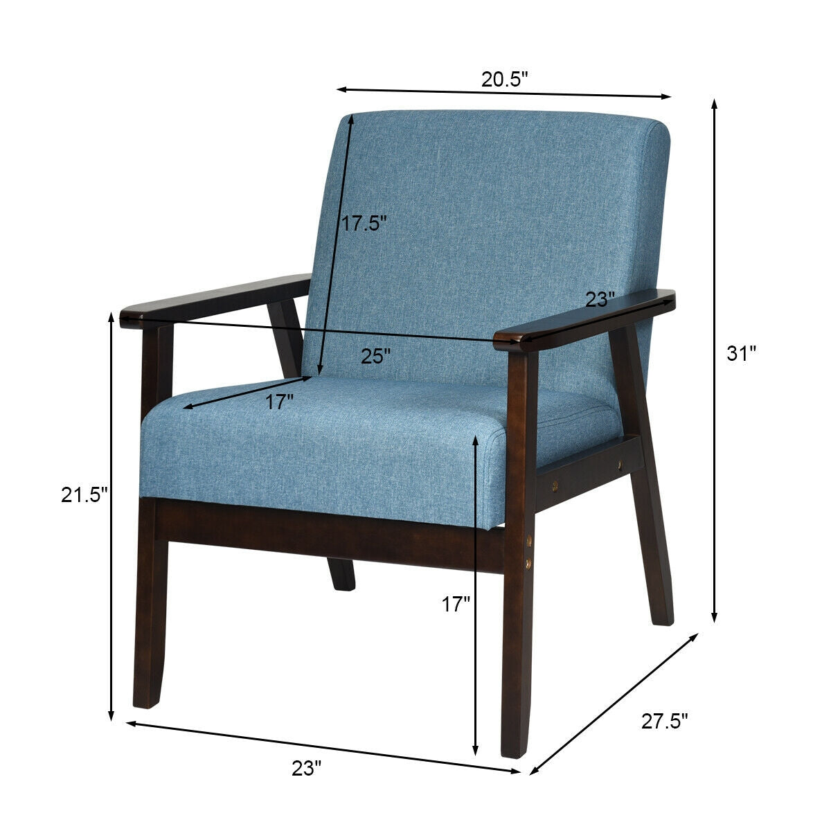 Solid Rubber Wood Fabric Accent Armchair