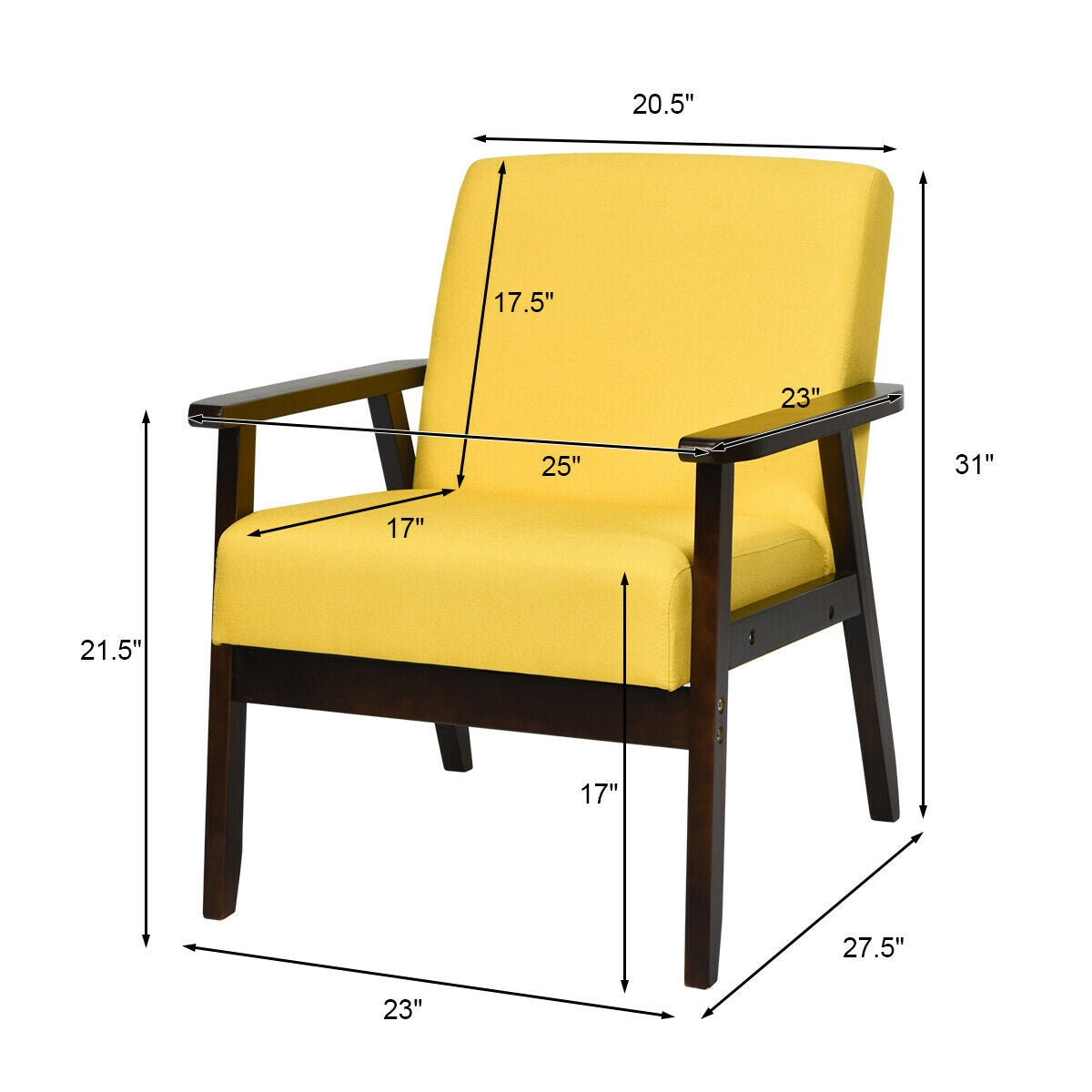 Solid Rubber Wood Fabric Accent Armchair