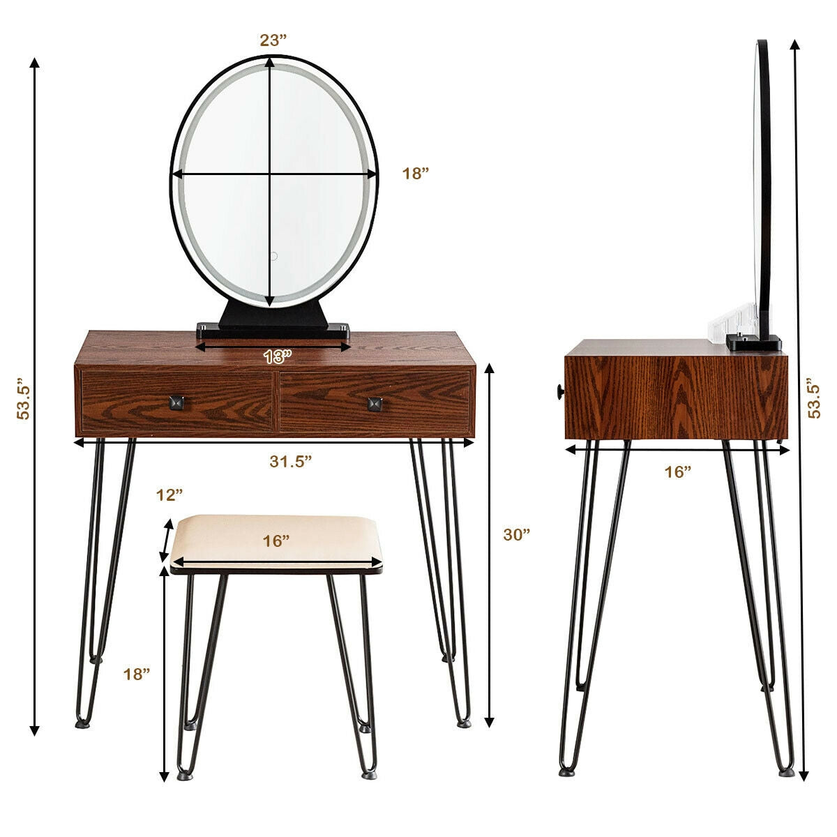 Industrial Makeup Dressing Table with 3 Lighting Modes