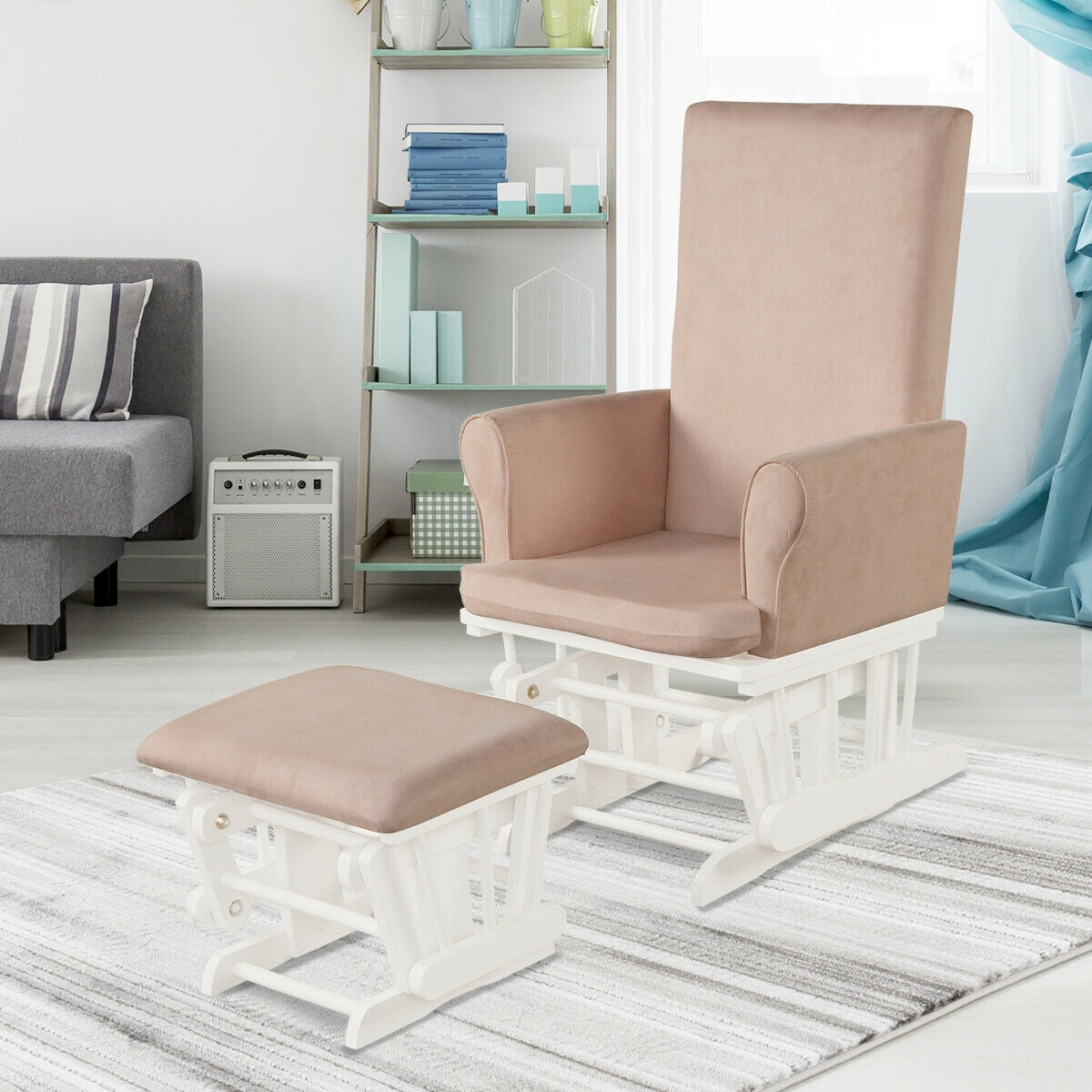 Baby Nursery Relax Rocker Rocking Chair Glider & Ottoman Set-Pink