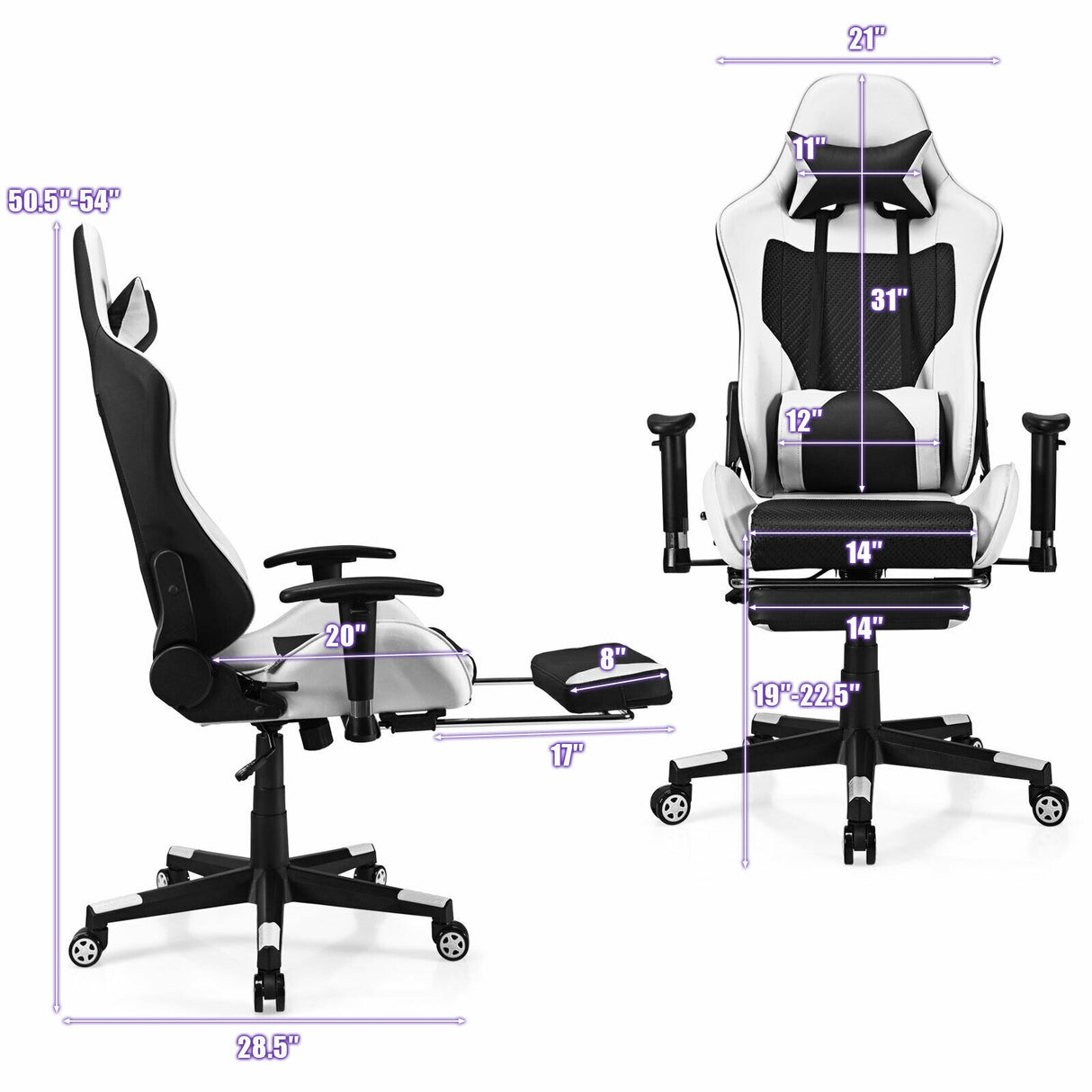 PU Leather Gaming Chair with USB Massage and Lumbar Pillow Footrest