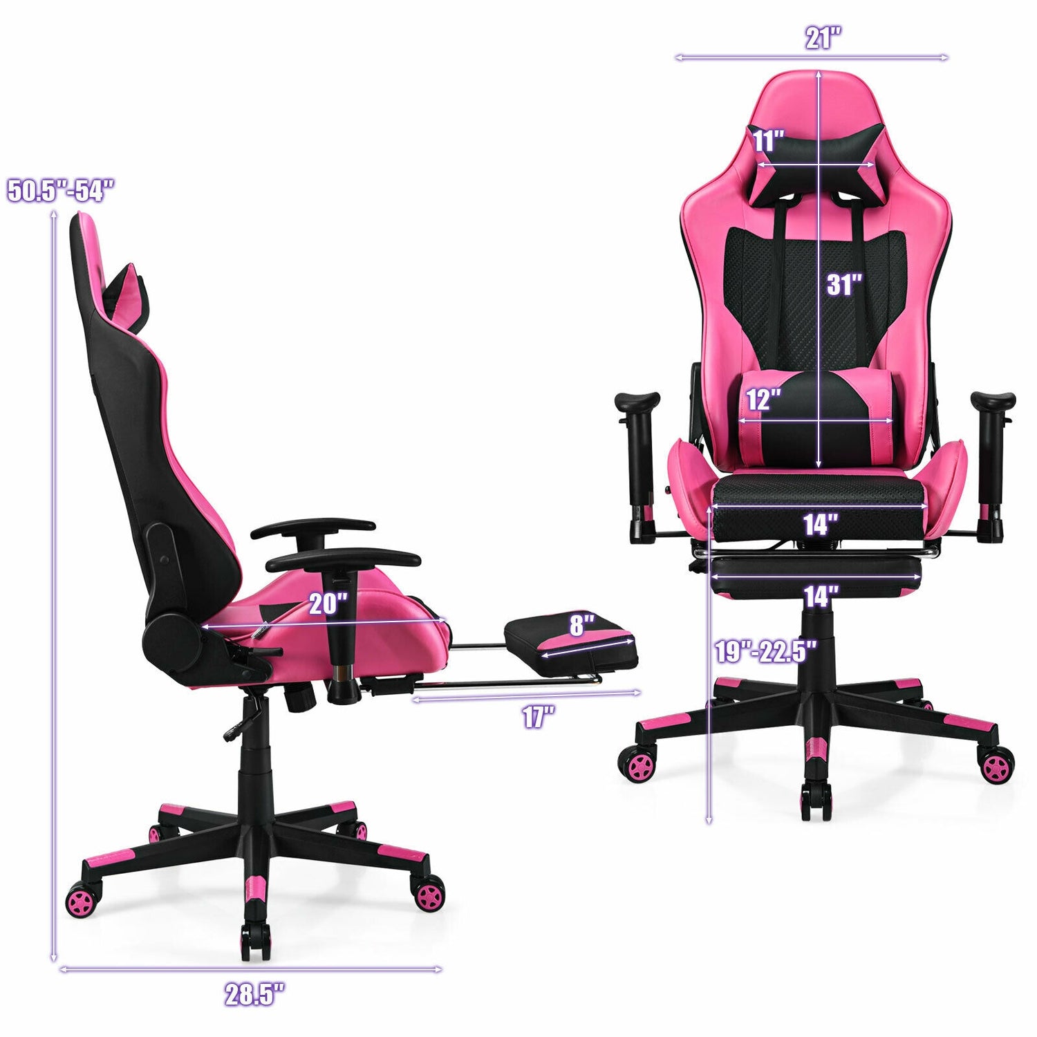 PU Leather Gaming Chair with USB Massage and Lumbar Pillow Footrest