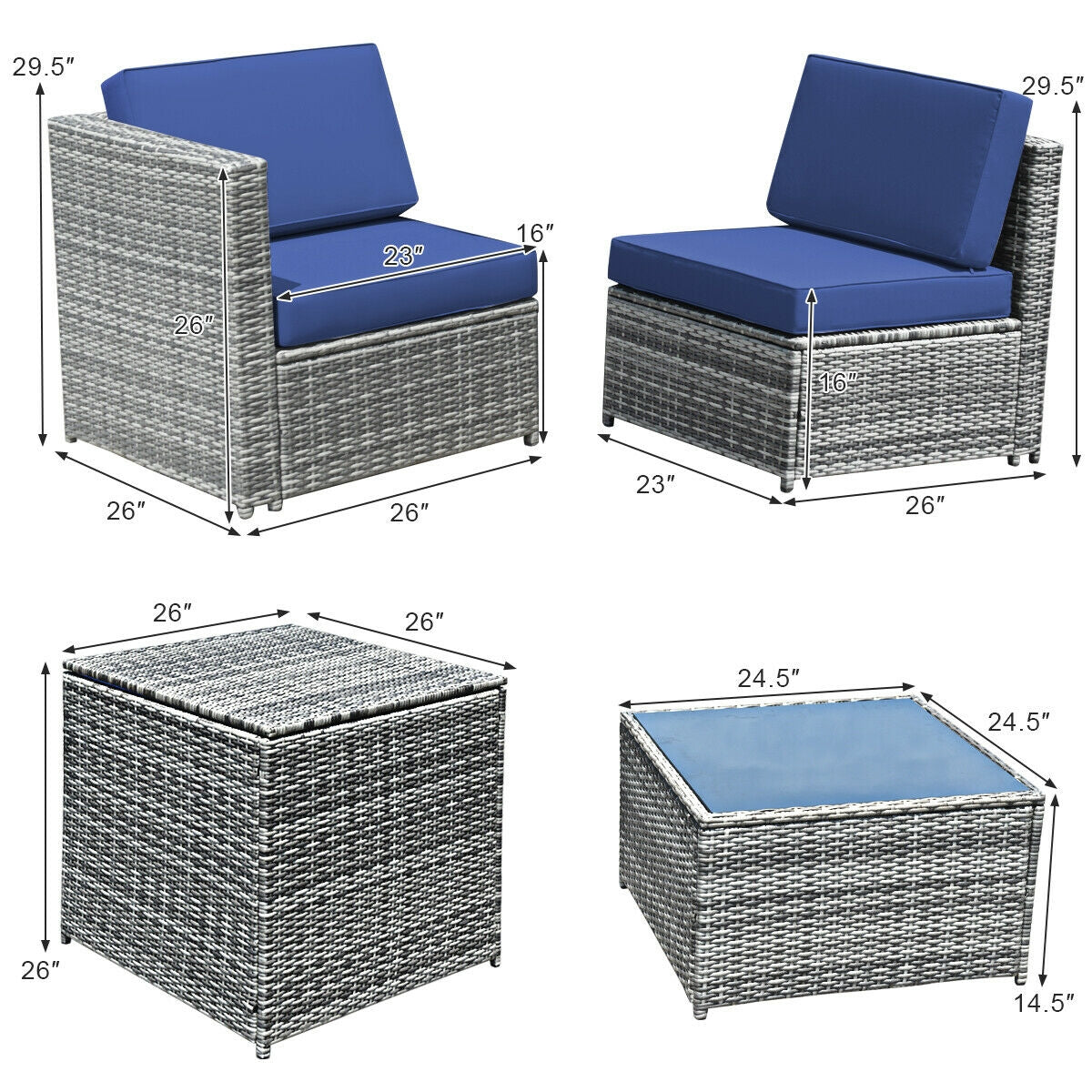 8 Piece Wicker Sofa Rattan Dinning Set Patio Furniture with Storage Table