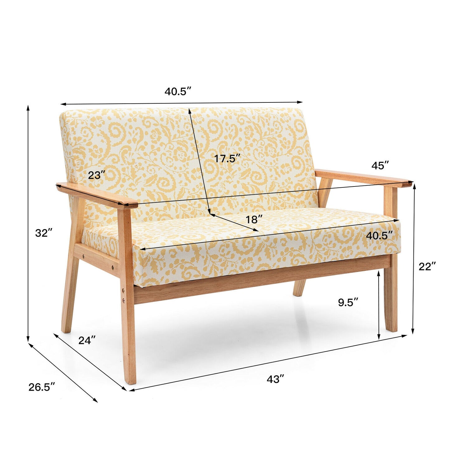 Modern Fabric Loveseat Sofa Couch Upholstered 2-Seat Armchair-Yellow